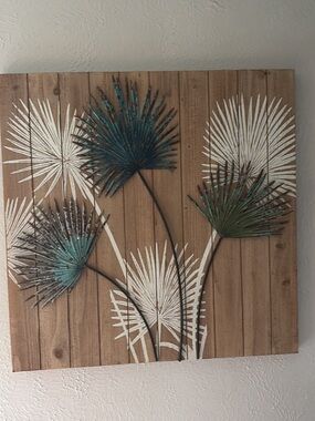 Hobby Lobby Wood Panel Floral Wall Art with Teal, Green, White and Brown